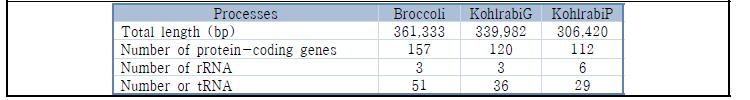 Summary of mitochondrial genomes of B. oleracea obtained in this study