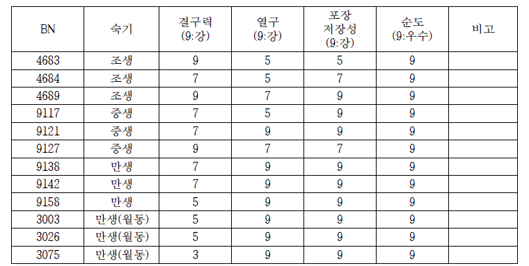 선발된 양배추 우수계통의 원예적 특성