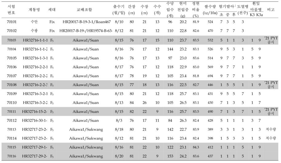 2020년 혐기 OYT 생육 요약