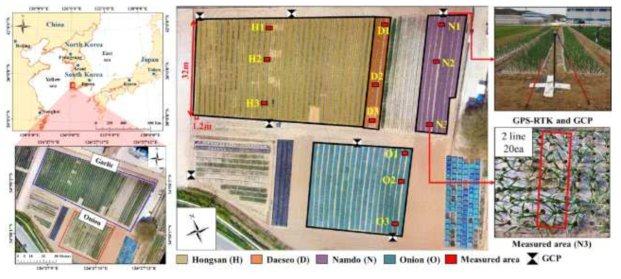 양파·마늘 시험포장 및 GCP 설치 지점(전남 무안군)