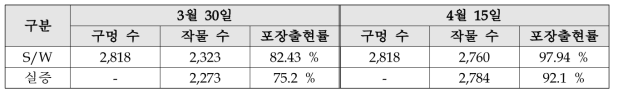 수확주수 추정(포장출현률)치 비교 결과