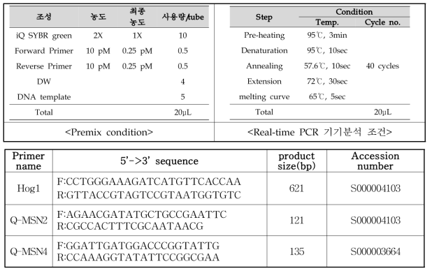 PCR 조건 및 Primer 정보