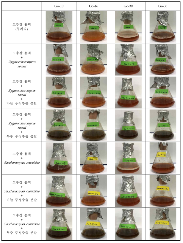 마늘과 부추 주정추출 분말 처리에 따른 고추장 용액 상태