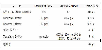 Real-time PCR 분석을 위한 premix condition