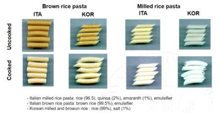 국내 제조 및 현지 쌀파스타 모양