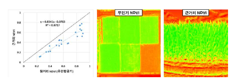 근거리 식생지수와 무인기 식생지수의 비교