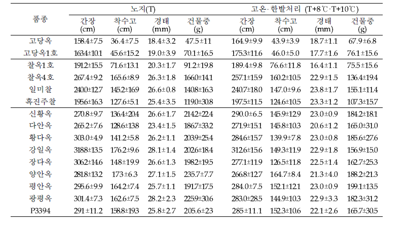 온도 처리에 따른 옥수수 품종의 생육특성 분석(4월 하순 파종)