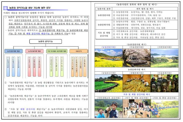 농업‧농촌의 공익기능 개념, 세부 기능 및 예시에 대한 설명