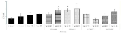 콩나물 콩 추출물에 대한 C3H10T1/2 세포의 UCP-1 (갈색지방전환능) 활성 (* p〈0.05, vs (+)CON)