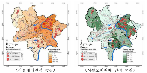 시설재배지역 면적별 B의 분포특성