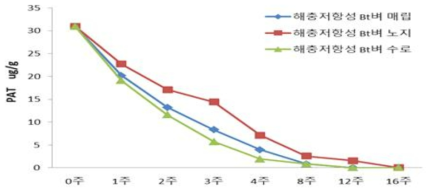 해충저항성 Bt벼의 환경 방출 조건에 따른 도입 유전자 발현도