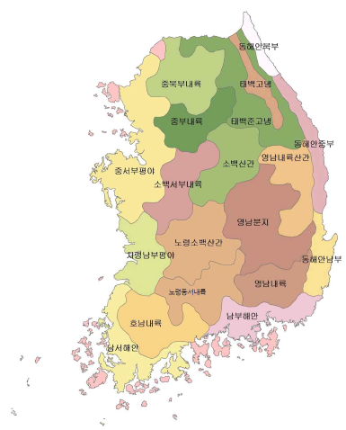 전국 농업기후지대(19지대)