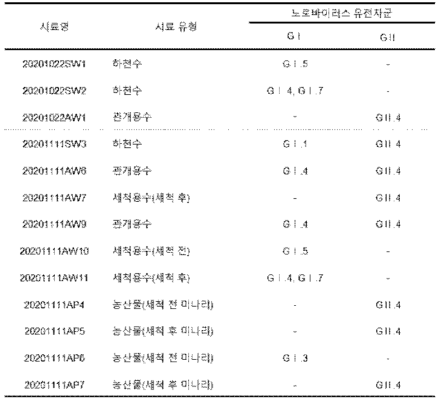 미나리 농산물 및 농업용수의 노로바이러스 검출 및 유전자형 분석