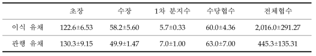 봄재배 이식 및 줄 뿌림 유채 최종 생육 비교