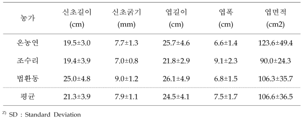 망고 일반가온 재배농가별 수체생육 비교