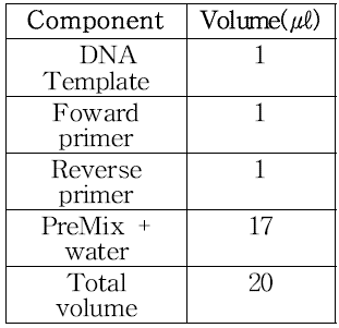 PCR 조성 및 용량