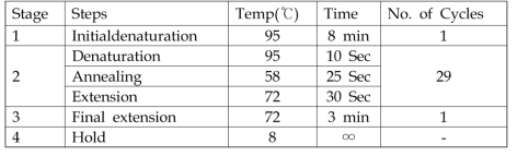유전자 재조합 검사용 PCR 반응 조건