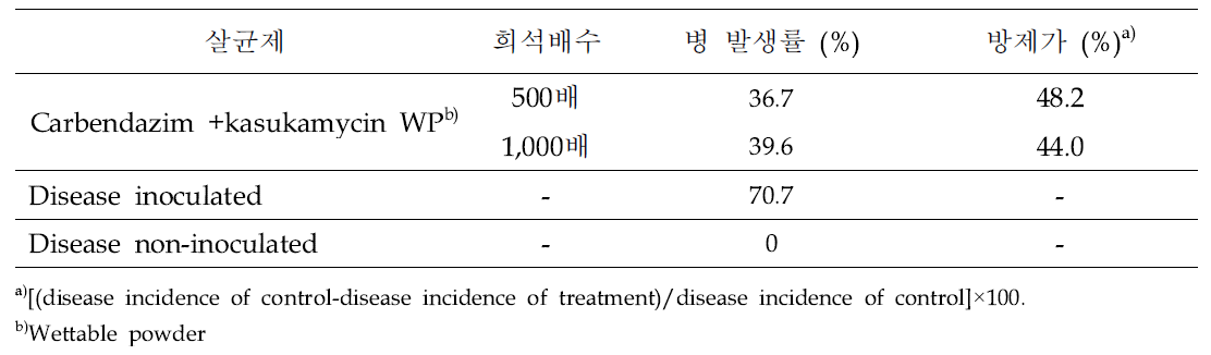 수박 덩굴쪼김병에 대한 살균제의 방제효과