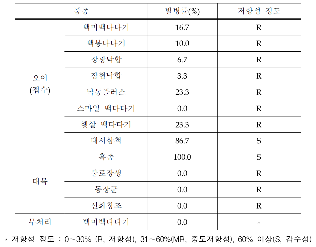 오이 근경썩음병 품종별 병원성 검정