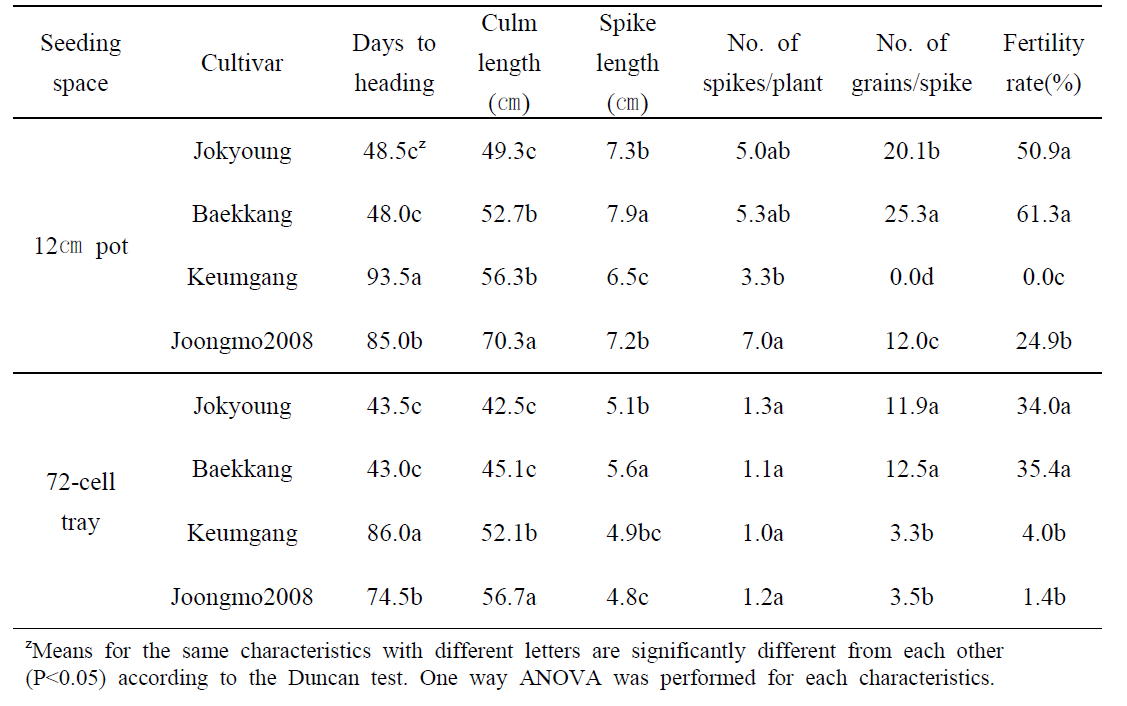 Speed breeding 조건에서 국내 품종의 작물학적 특성