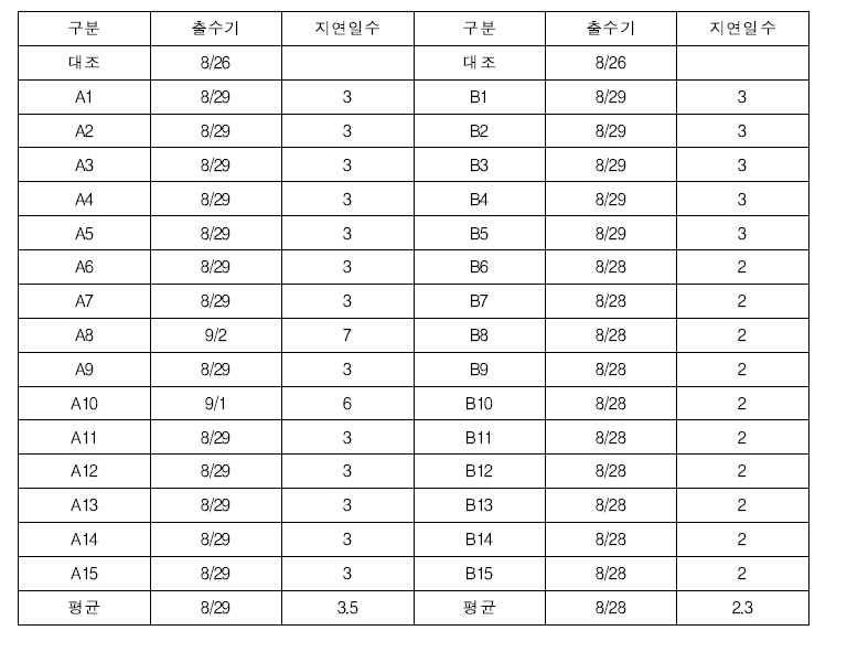 출수기 지연일수