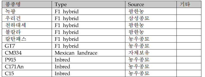 고추 재분화 형질전환 실험에 사용된 품종