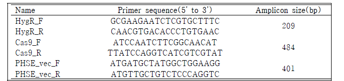 삽입 유전자 확인을 위한 primer list