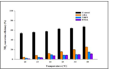 온도 변화에 따른 구조유사체의 암모니아 전환 효율 비교