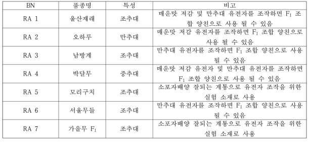 무 실험용 계통 선발