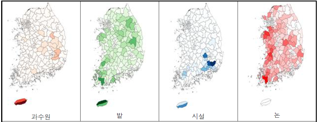 행정구역별 토지피복에 따른 NH3 배출량 지도