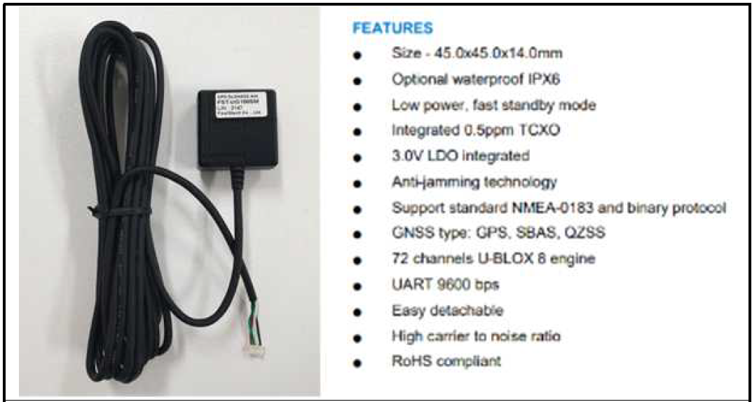 이동형 측정기에 적용한 GPS센서 및 사양