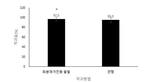 화분매개용 꿀벌과 관행 꿀벌 간 수박 착과율