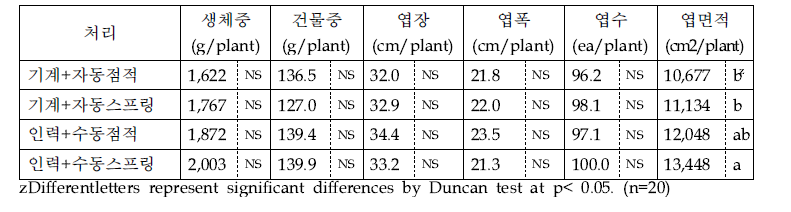 디지털 적용에 따른 배추의생육