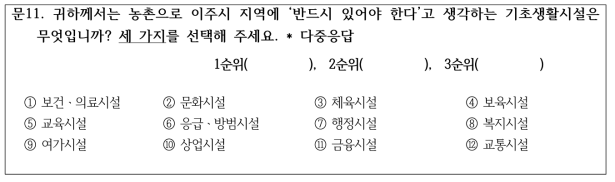 필수 기초생활시설 순위 선택 문항