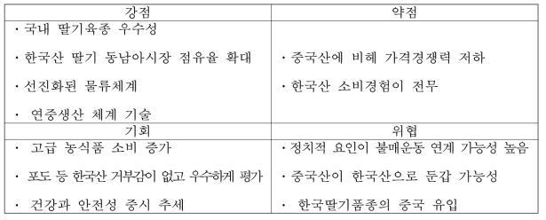 한국산 수출딸기 SWOT 분석