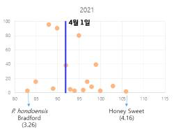 배 유전자원의 만개일 분포(평균 4월 1일)