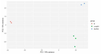 B cell, 소장 eosinophil, 천식을 유도한 폐 eosinophil RNA-seq 분석-PCA