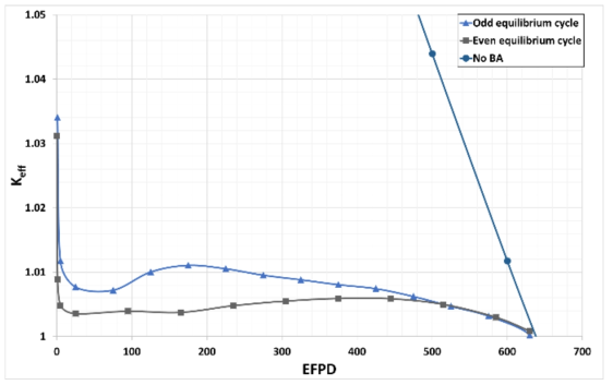 Burnup dependent multiplication factor for SBF APR1400 core