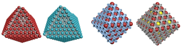 Single Component Nanopaticle Superlattices with Different Type of Nanoparticles (left two) and Binary Nanoparticle Superlattices Confined in Porous Matrix (right)