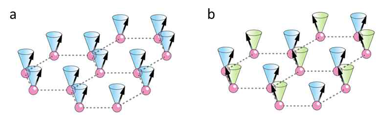 CrI3 격자에 존재하는 두 가지 종류의 스핀파 (spin wave)