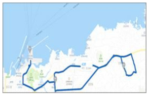 1톤 하이브리드 트럭의 주행 경로(제주시 일대)
