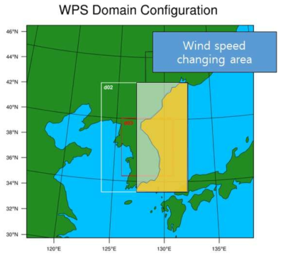 WPS configuration domain setting with wind speed sensitivity testing area(yellow) for a CP expansion type case