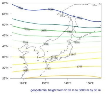 Okhotsk trough type pattern with 500 hPa geopotential height, with ordinary rain occurs in spring