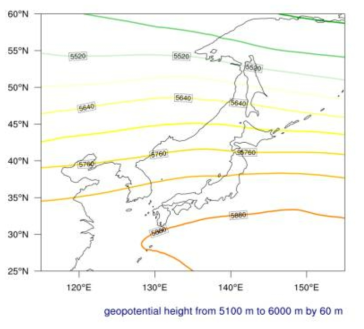 Ridge type pattern with 500 hPa geopotential height, when ordinary rain occurs in Autumn