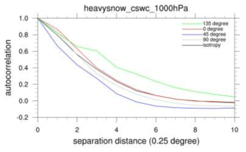 Autocorrelogram of specific snow water content at 1000 hPa for heavy snow cases