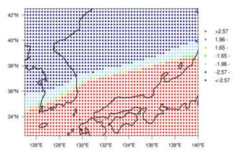 Averaged local general G of temperature at 1000 hPa for rain cases