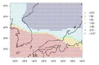Averaged local general G of u-wind at 1000 hPa for heavy rain cases