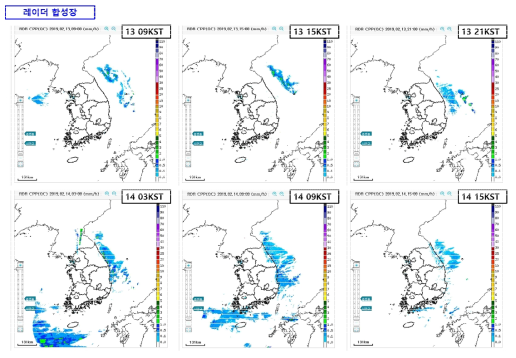 Radar reflectivity (hourly precipitation rate) for a CP expansion type Kor’easterlies case