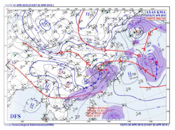 Surface weather chart(left) for 2100LST on 02 April 2015