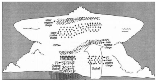 Conceptual model of the electrical structure in mature, mid-latitude convection. Four main charge regions are found (Stolzenburg et al. 1998)